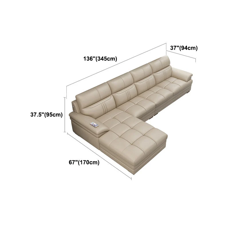 Contemporary Stationary Cream Genuine Natuurleer Recessed Arm Sofa 106l