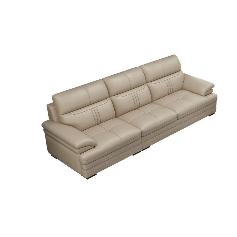 Contemporary Stationary Cream Genuine Natuurleer Recessed Arm Sofa 106l
