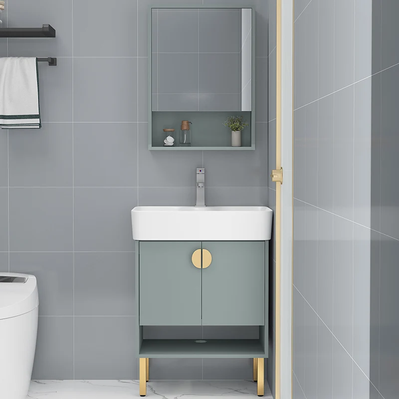 Rectangular Glam Sink Vanity Green Keramiek Single-Sink Freestanding Vanity Set 11