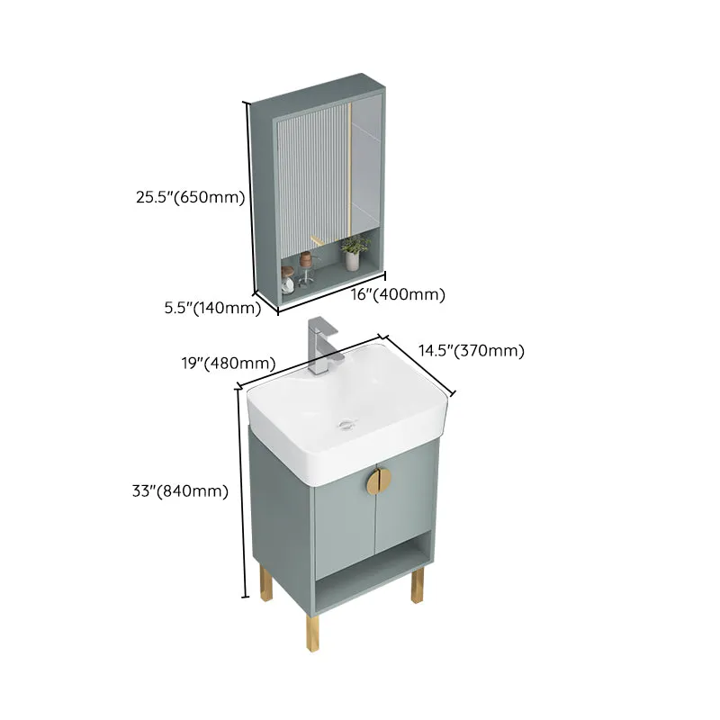 Rectangular Glam Sink Vanity Green Keramiek Single-Sink Freestanding Vanity Set 11