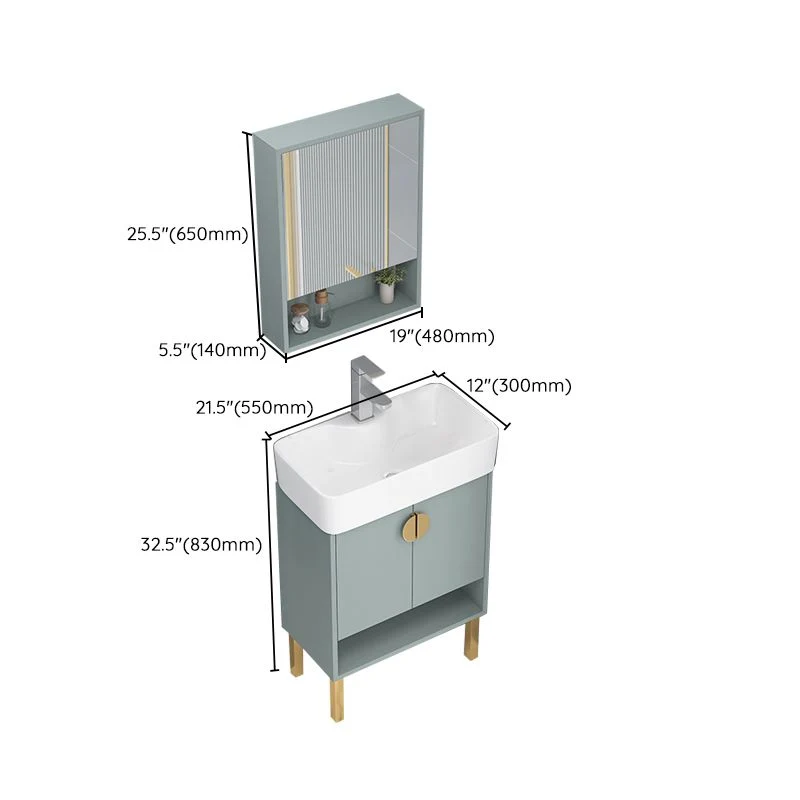 Rectangular Glam Sink Vanity Green Keramiek Single-Sink Freestanding Vanity Set 11