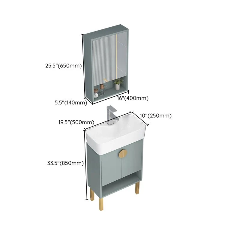 Rectangular Glam Sink Vanity Green Keramiek Single-Sink Freestanding Vanity Set 11