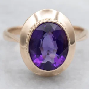 Rose Gold Bezel Set Amethyst Solitaire Ring
