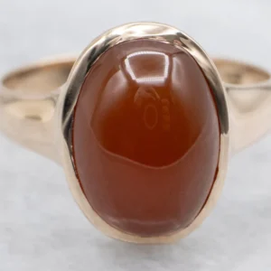 Vintage Gold Bezel-Set Carnelian Solitaire Ring