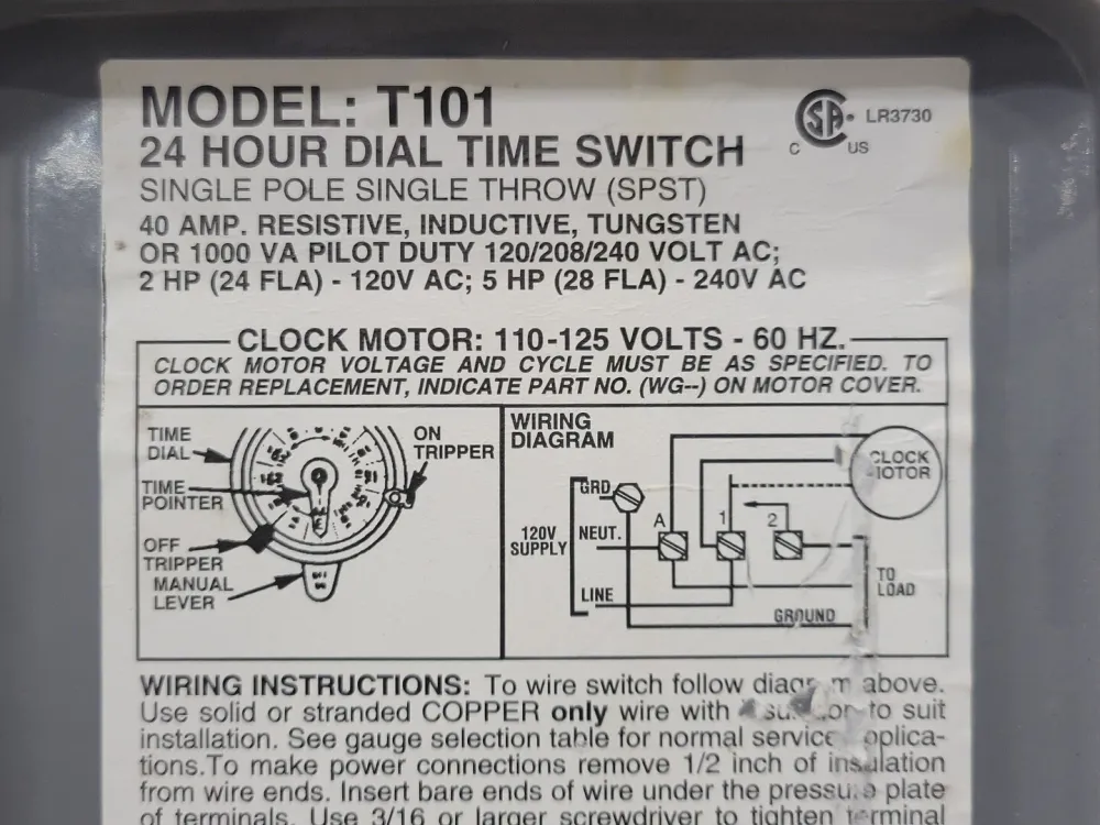 24hr Heavy-Duty Mechanical Dial Time Switch T101